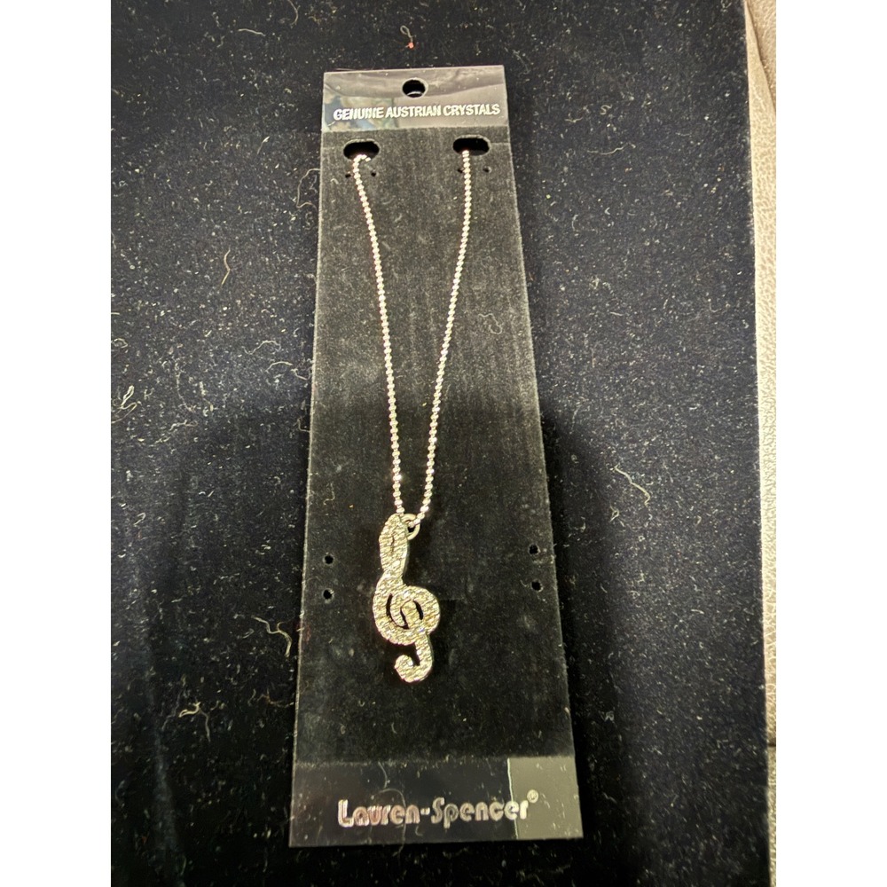 Lauren Spencer Silver Treble Clef Necklace Genuine Austrian Crystals Music Note